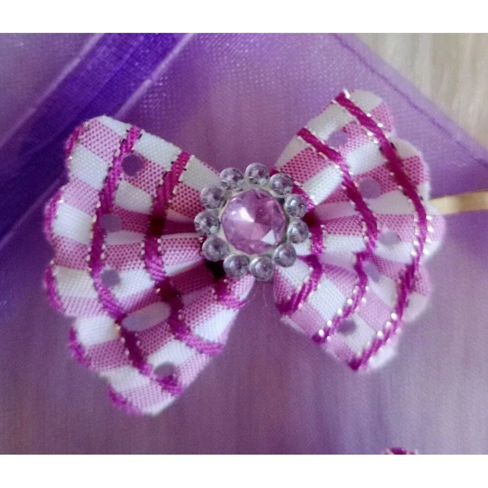Girl's Set of 2 Handmade Purple Plaid Flower Hair Clips Girl's Accessories New